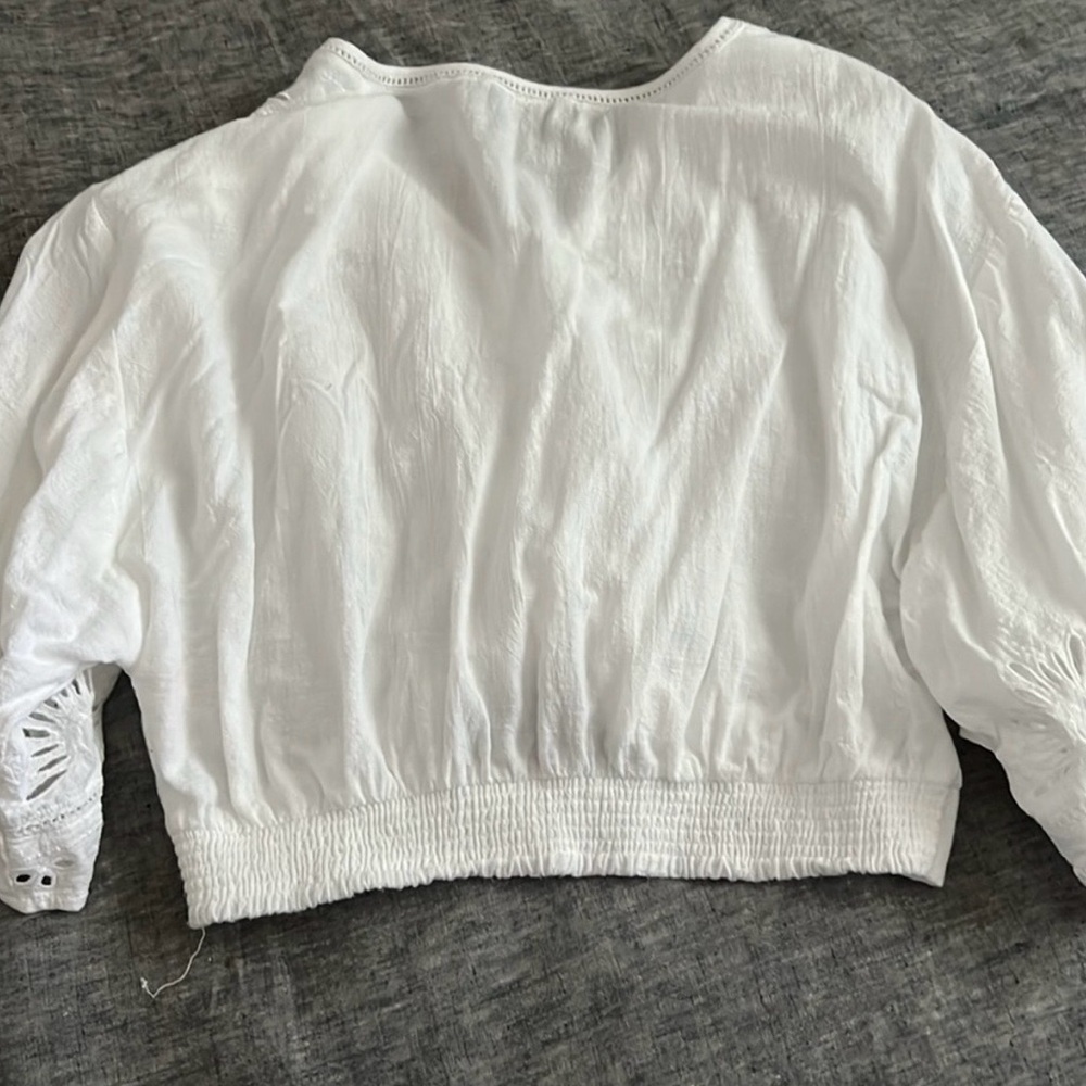 Lovestitch White Blouse with Smocked Hem